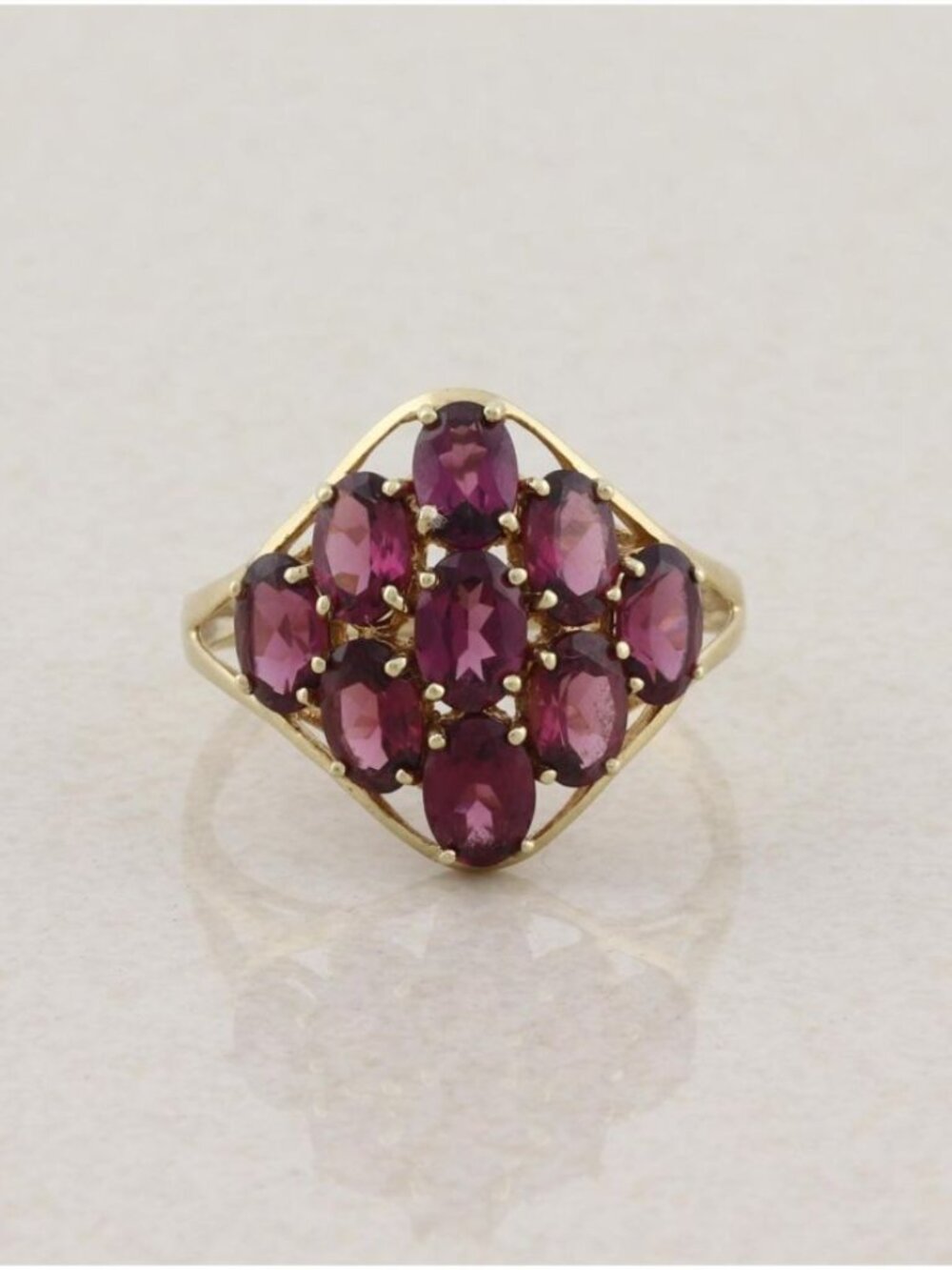 10k Yellow Gold Natural Rhodolite Garnet Cluster Ring Size 10 1/4